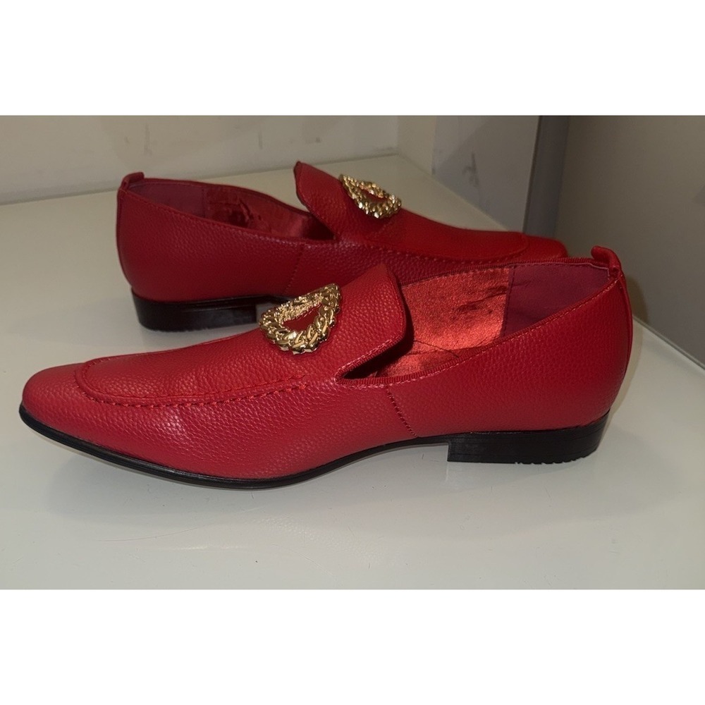 After Midnite Red with Gold Lion Emblem Slip-on Men's Dress Shoes Style # 6911 - Picture 7 of 10